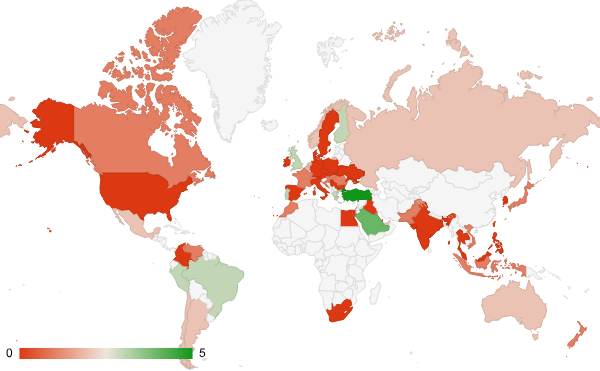 2024년 12월 사법 및 정부기관 카테고리 – 국가별 트래픽 패턴 지도