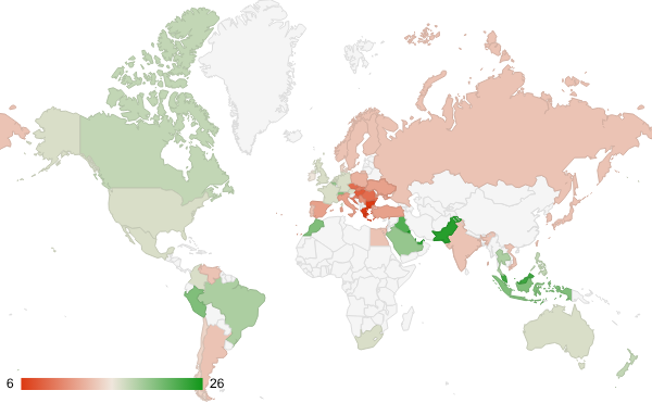 2024년 12월 컴퓨터 및 전자제품 카테고리 – 국가별 트래픽 패턴 지도