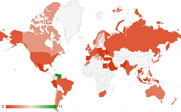 2024년 1월 금융 카테고리 – 국가별 트래픽 패턴 지도