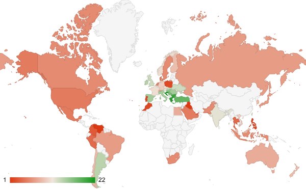 2024년 1월 뉴스 카테고리 – 국가별 트래픽 패턴 지도