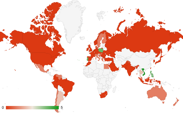 2024년 1월 도박 카테고리 – 국가별 트래픽 패턴 지도