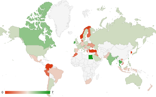 2024년 1월 성인 카테고리 – 국가별 트래픽 패턴 지도