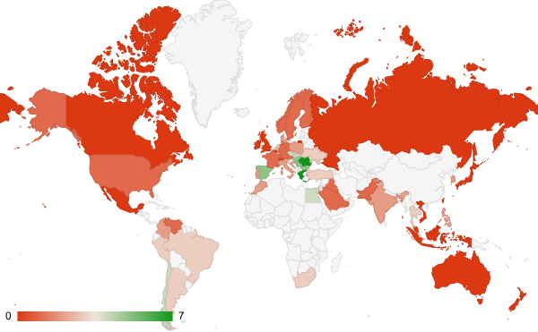 2024년 1월 스포츠 카테고리 – 국가별 트래픽 패턴 지도