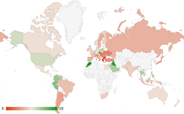 2024년 1월 컴퓨터 및 전자제품 카테고리 – 국가별 트래픽 패턴 지도