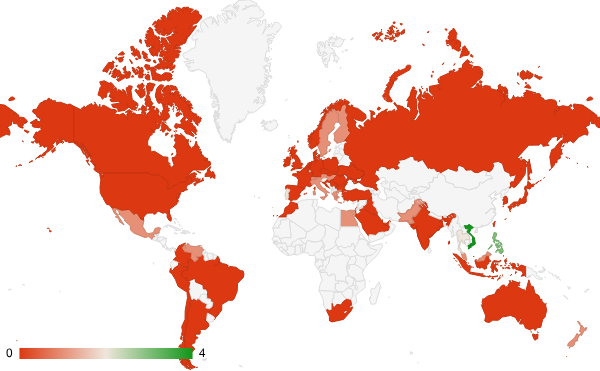 2024년 2월 도박 카테고리 – 국가별 트래픽 패턴 지도