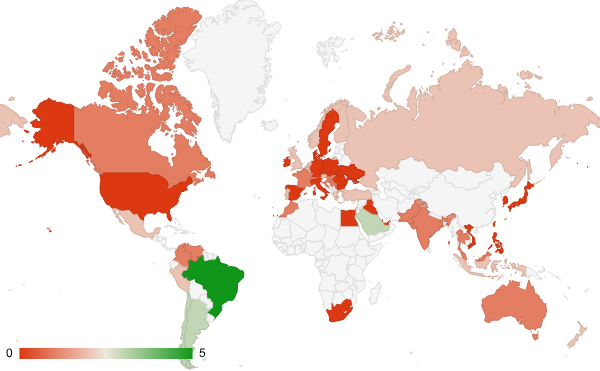 2024년 2월 사법 및 정부기관 카테고리 – 국가별 트래픽 패턴 지도