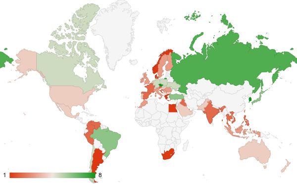 2024년 2월 쇼핑 카테고리 – 국가별 트래픽 패턴 지도