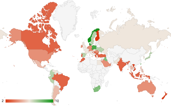 2024년 2월 예술 엔터테인먼트 카테고리 – 국가별 트래픽 패턴 지도