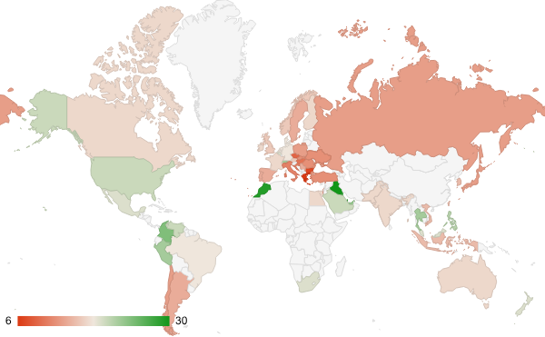 2024년 2월 컴퓨터 및 전자제품 카테고리 – 국가별 트래픽 패턴 지도