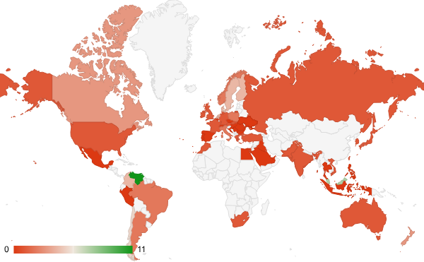 2024년 3월 금융 카테고리 – 국가별 트래픽 패턴 지도