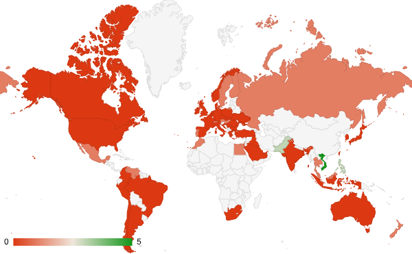 2024년 3월 도박 카테고리 – 국가별 트래픽 패턴 지도
