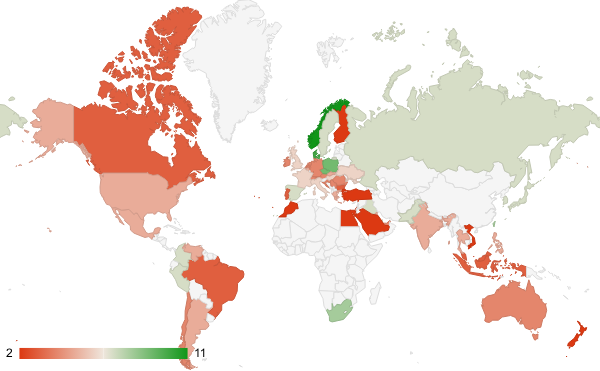 2024년 3월 예술 엔터테인먼트 카테고리 – 국가별 트래픽 패턴 지도