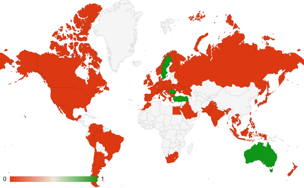 2024년 3월 인테리어 및 조경 카테고리 – 국가별 트래픽 패턴 지도