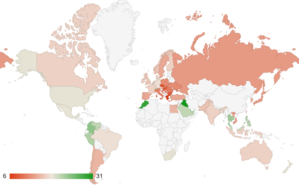 2024년 3월 컴퓨터 및 전자제품 카테고리 – 국가별 트래픽 패턴 지도