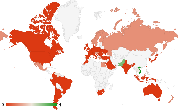 2024년 4월 도박 카테고리 – 국가별 트래픽 패턴 지도