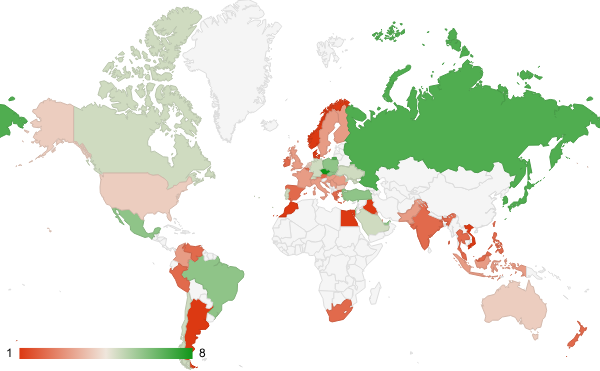 2024년 4월 쇼핑 카테고리 – 국가별 트래픽 패턴 지도