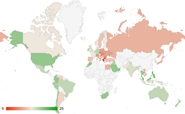 2024년 4월 컴퓨터 및 전자제품 카테고리 – 국가별 트래픽 패턴 지도