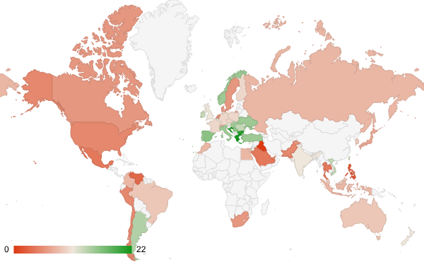 2024년 5월 뉴스 카테고리 – 국가별 트래픽 패턴 지도