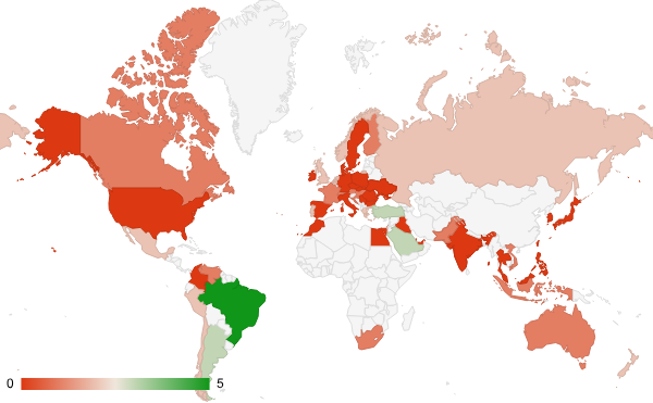 2024년 5월 사법 및 정부기관 카테고리 – 국가별 트래픽 패턴 지도