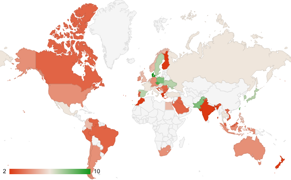 2024년 6월 예술 엔터테인먼트 카테고리 – 국가별 트래픽 패턴 지도