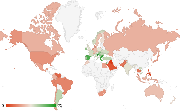 2024년 7월 뉴스 카테고리 – 국가별 트래픽 패턴 지도