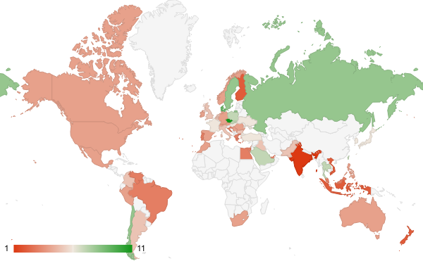 2024년 7월 예술 엔터테인먼트 카테고리 – 국가별 트래픽 패턴 지도