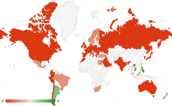 2024년 8월 도박 카테고리 – 국가별 트래픽 패턴 지도