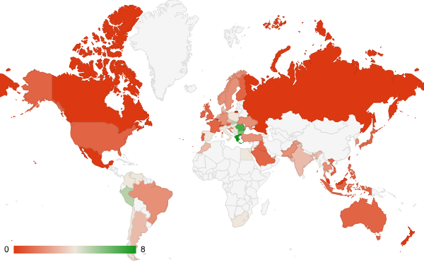 2024년 8월 스포츠 카테고리 – 국가별 트래픽 패턴 지도