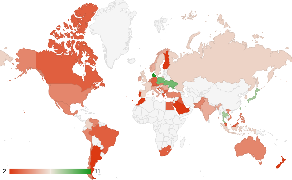 2024년 8월 예술 엔터테인먼트 카테고리 – 국가별 트래픽 패턴 지도