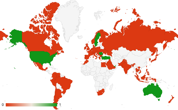2024년 8월 인테리어 및 조경 카테고리 – 국가별 트래픽 패턴 지도