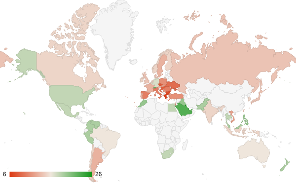 2024년 8월 컴퓨터 및 전자제품 카테고리 – 국가별 트래픽 패턴 지도