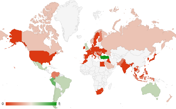 2024년 9월 사법 및 정부기관 카테고리 – 국가별 트래픽 패턴 지도