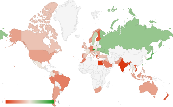 2024년 9월 예술 엔터테인먼트 카테고리 – 국가별 트래픽 패턴 지도