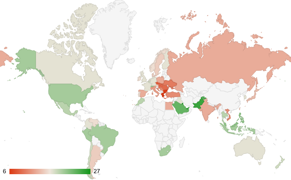 2024년 9월 컴퓨터 및 전자제품 카테고리 – 국가별 트래픽 패턴 지도