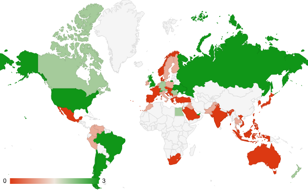 2025년 10월 사법 및 정부기관 카테고리 – 국가별 트래픽 패턴 지도