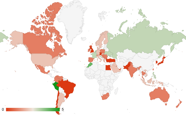 2025년 11월 과학 카테고리 – 국가별 트래픽 패턴 지도