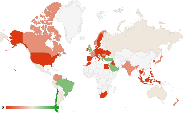 2025년 11월 사법 및 정부기관 카테고리 – 국가별 트래픽 패턴 지도