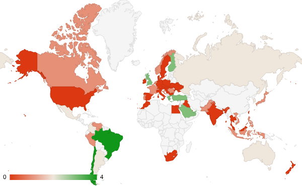 2025년 12월 사법 및 정부기관 카테고리 – 국가별 트래픽 패턴 지도
