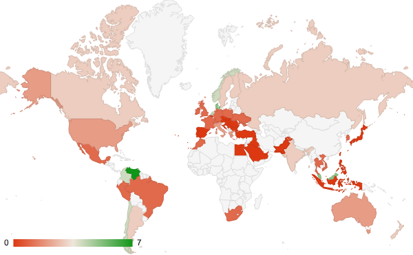 2025년 1월 금융 카테고리 – 국가별 트래픽 패턴 지도