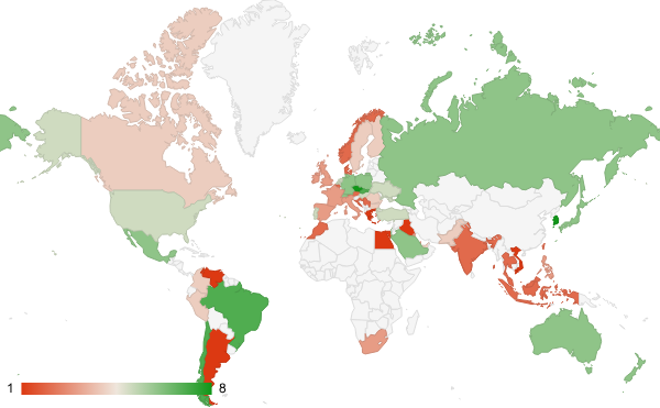 2025년 1월 쇼핑 카테고리 – 국가별 트래픽 패턴 지도