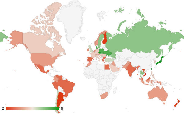 2025년 1월 예술 엔터테인먼트 카테고리 – 국가별 트래픽 패턴 지도