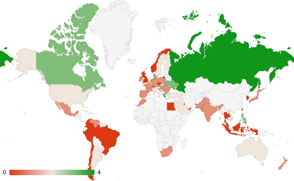 2025년 2월 과학 카테고리 – 국가별 트래픽 패턴 지도