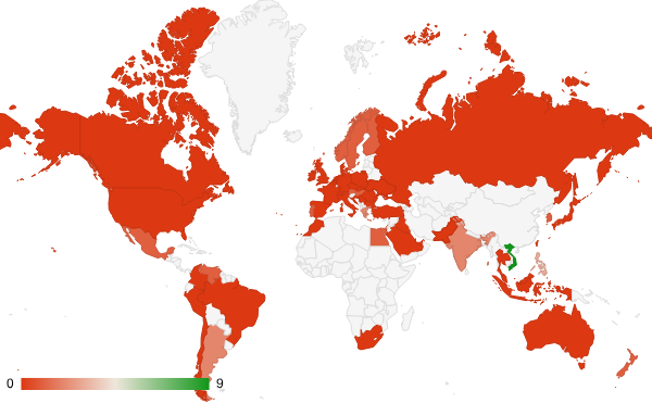 2025년 2월 도박 카테고리 – 국가별 트래픽 패턴 지도