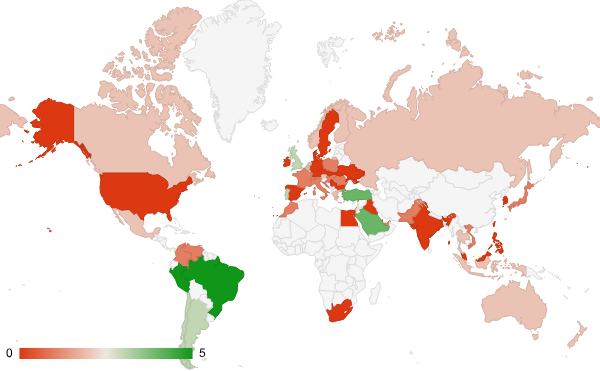 2025년 2월 사법 및 정부기관 카테고리 – 국가별 트래픽 패턴 지도