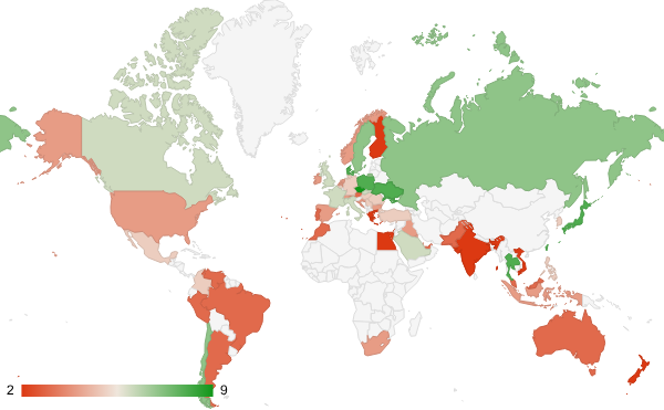 2025년 2월 예술 엔터테인먼트 카테고리 – 국가별 트래픽 패턴 지도