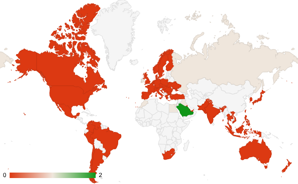 2025년 2월 온라인 커뮤니티 카테고리 – 국가별 트래픽 패턴 지도