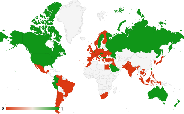 2025년 2월 취업 교육 카테고리 – 국가별 트래픽 패턴 지도