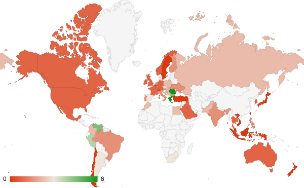2025년 3월 스포츠 카테고리 – 국가별 트래픽 패턴 지도