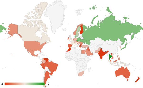 2025년 3월 예술 엔터테인먼트 카테고리 – 국가별 트래픽 패턴 지도