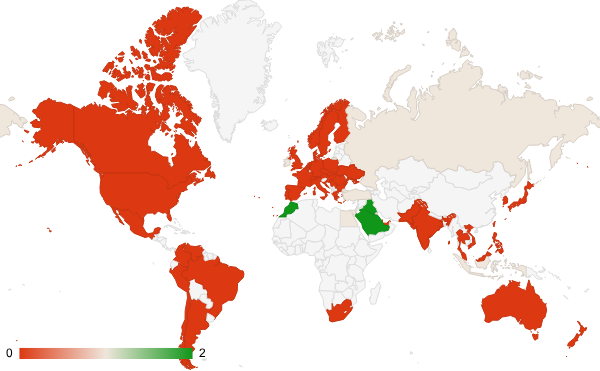 2025년 3월 온라인 커뮤니티 카테고리 – 국가별 트래픽 패턴 지도